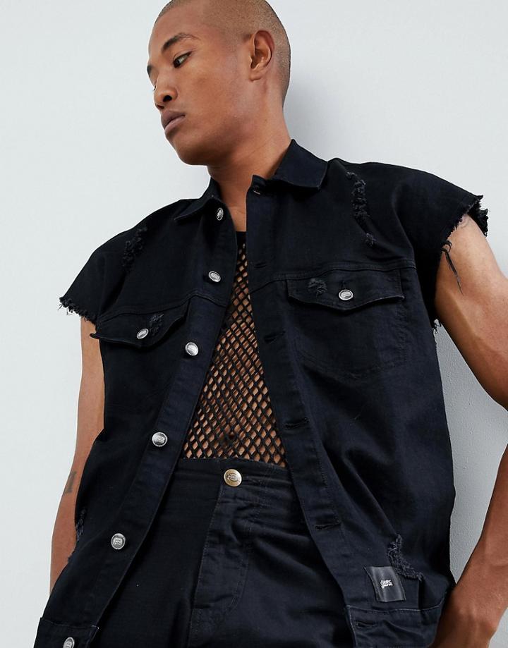 Sixth June Oversized Sleeveless Denim Jacket - Black