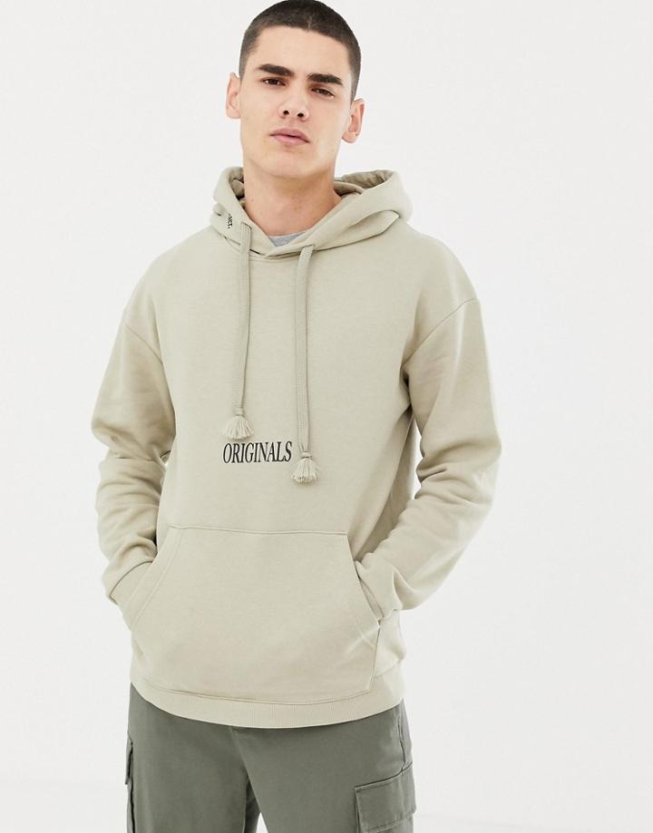 Jack & Jones Originals Hoodie With Front And Back Graphic - Beige