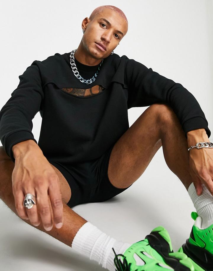 Asos Design Sweatshirt In Black With Front Cut Out In Black