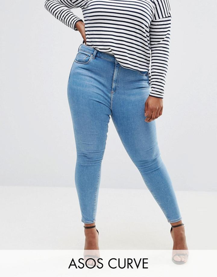Asos Curve Ridley Skinny Jeans In Light Blue Anais Wash - Blue