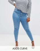 Asos Curve Ridley Skinny Jeans In Light Blue Anais Wash - Blue