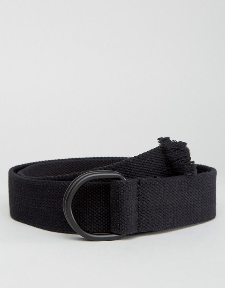 Asos Slim Black Woven Belt With Raw End - Black