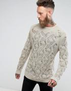 Asos Textured Sweater With All Over Laddered Detail In Stone - Stone
