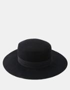 Asos Flat Top Hat In Black Felt With Wide Brim - Black