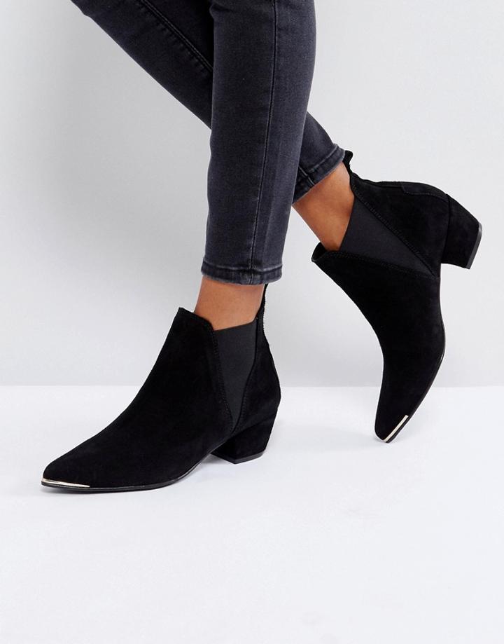 Depp Leather Kitten Heel Point Boot - Black