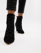 Kurt Geiger Vivian Black Suede Lace Up Heeled Ankle Boots - Black