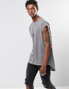 Asos Super Longline T-shirt With Cap Sleeve And Curved Back Hem - Washed Black