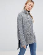 Qed London Chunky Knit Roll Neck Sweater - Gray