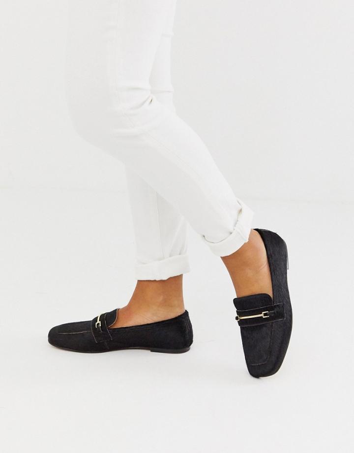 Asos Design Mocha Leather Loafers In Black Pony - Black