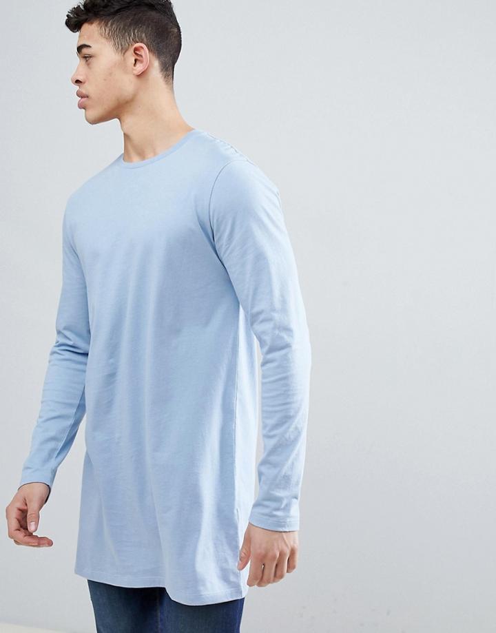 Asos Design Super Longline Long Sleeve T-shirt In Blue - Blue