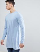 Asos Design Super Longline Long Sleeve T-shirt In Blue - Blue