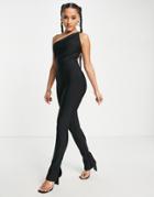 Rare London One Shoulder Bandage Jumpsuit In Black