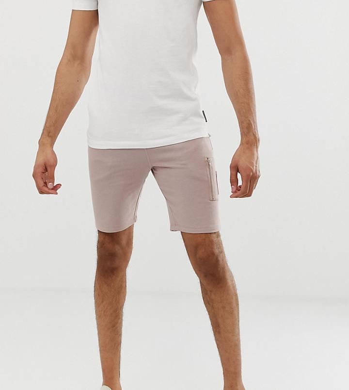 Asos Design Tall Jersey Skinny Shorts With Ma1 Pocket In Pink - Pink
