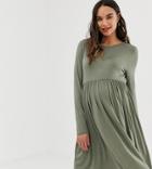 New Look Maternity Long Sleeve Smock Dress In Green - Green