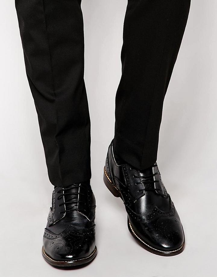 Asos Brogue Shoes In Leather - Black