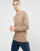 Asos Long Sleeve T-shirt With Crew Neck In Tan - Brown