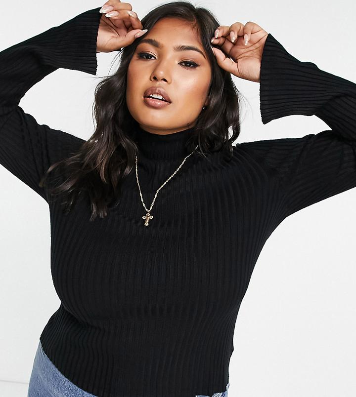 Threadbare Plus Ellie Split Sleeve Sweater In Black