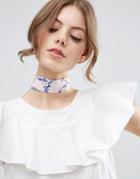 Asos Wide Floral Choker Necklace - Multi
