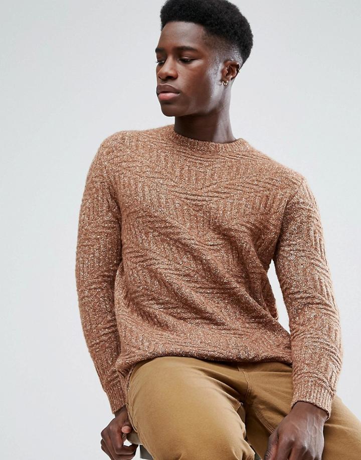 Stradivarius Rib Sweater In Camel - Navy