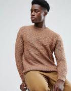 Stradivarius Rib Sweater In Camel - Navy