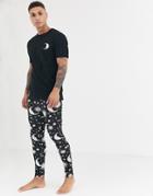 Asos Design Lounge Pyjama Megging And T-shirt Set With Celestrial Print In Black