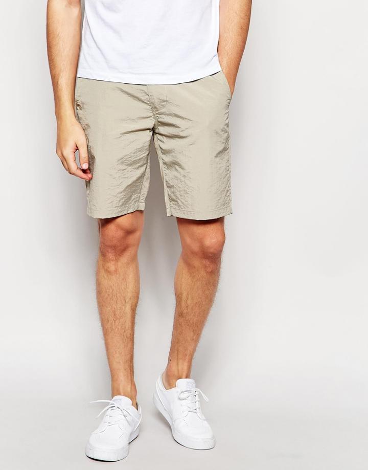 Asos Slim Chino Shorts In Stone Nylon - Stone