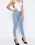 Asos Rivington High Waisted Denim Jegging In Candy Light Blue With Turn Up - Blue