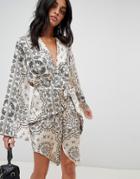 Love & Other Things Paisly Print Wrap Dress - Cream
