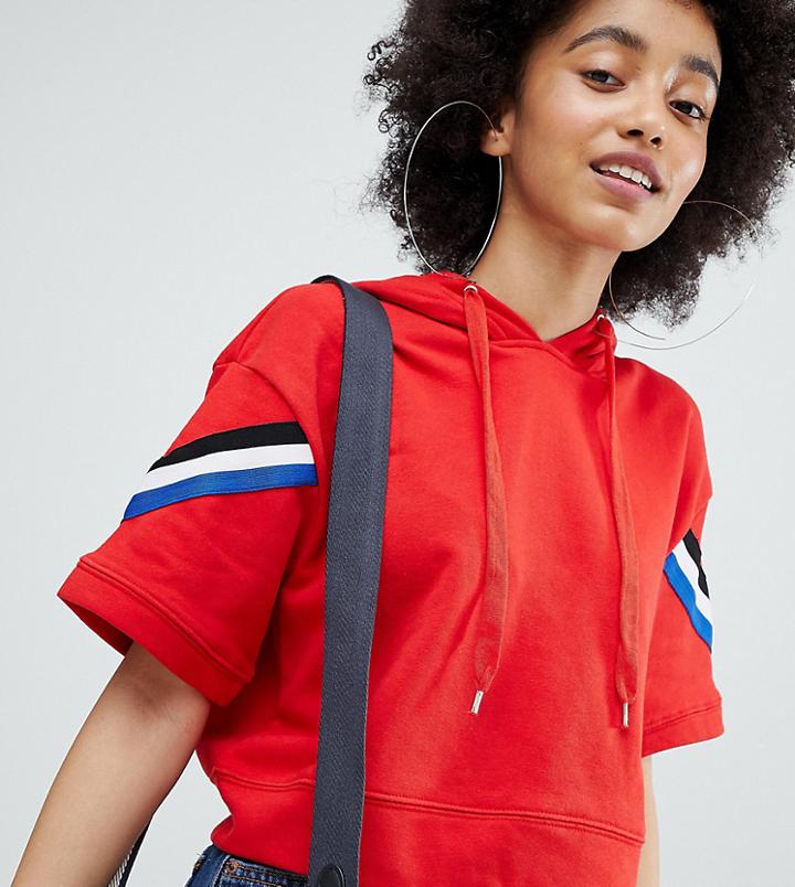 Bershka Cropped Hoodie In Red