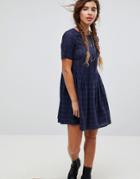 Asos Smock Mini Dress In Lace - Navy