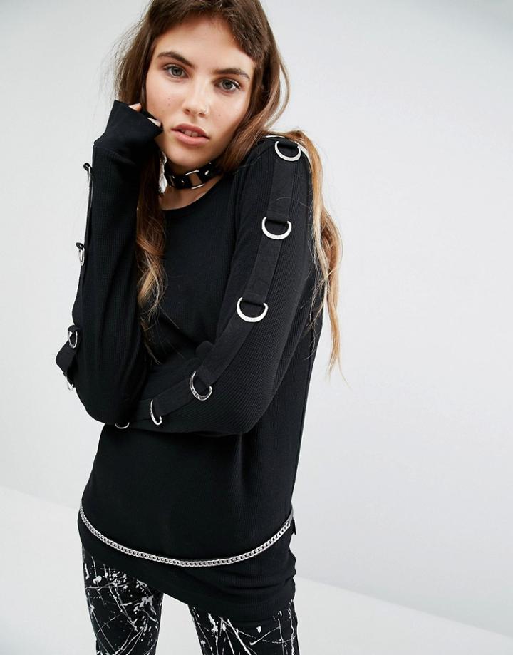 Tripp Nyc D-ring Sleeve Knit Sweater - Black