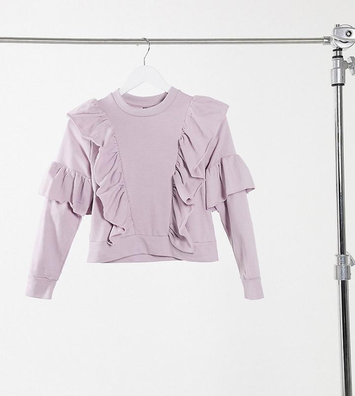 Influence Petite Frill Detail Sweater In Dusty Lilac-purple