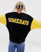 Collusion Regular Fit Color Blocked Sweatshirt With Print In Black - Green