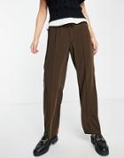 Only Straight Leg Pants With Waist Detail In Brown