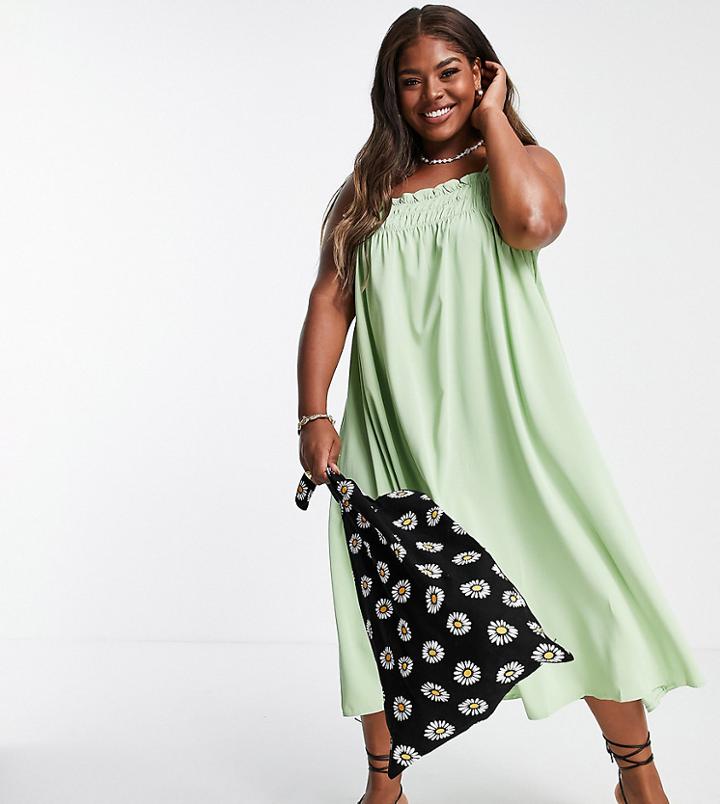 Lola May Plus Floaty Cami Midi Dress In Wasabi Green