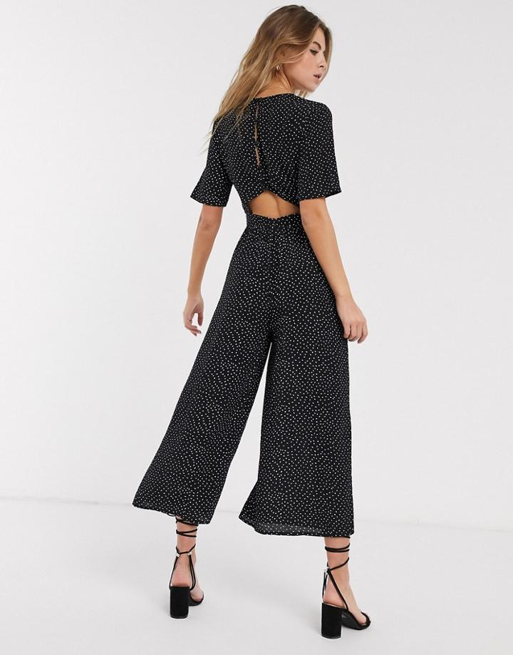 Asos Design Tea Jumpsuit With Button Back Detail In Polka Dot-multi