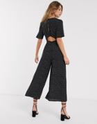 Asos Design Tea Jumpsuit With Button Back Detail In Polka Dot-multi