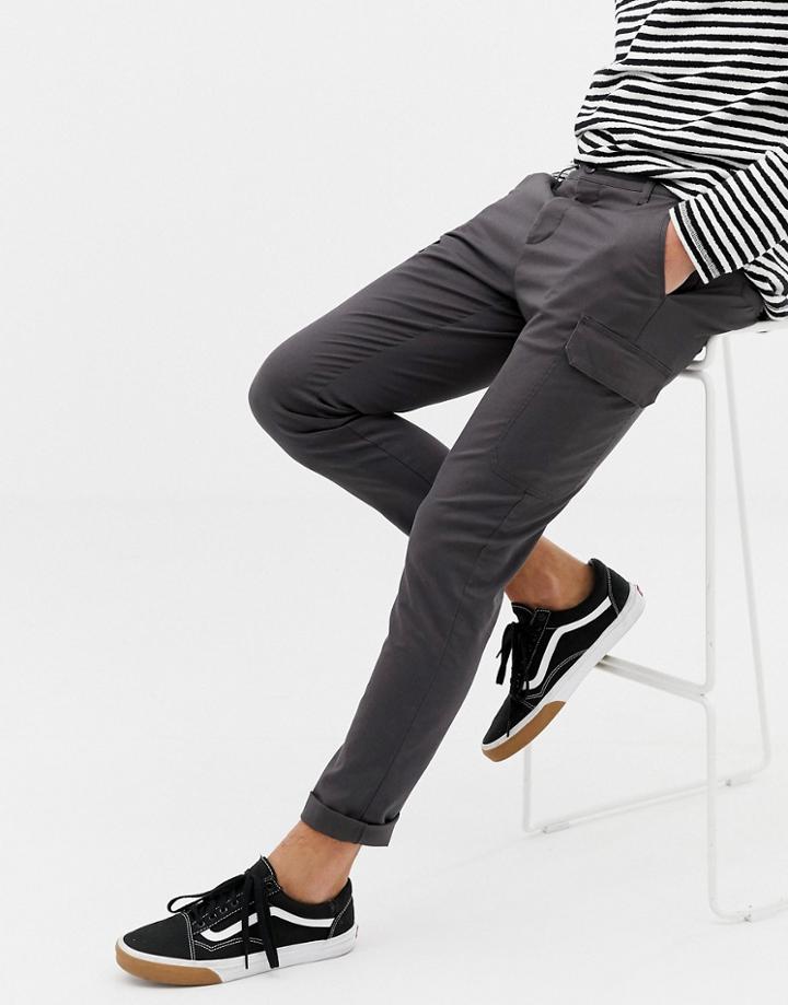 Asos Design Skinny Cargo Pants In Washed Black - Black