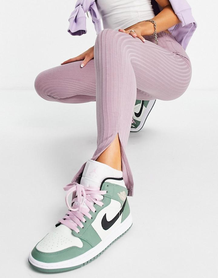 Night Addict Split Hem Set Leggings In Rib-purple