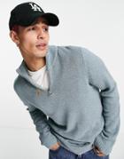 Asos Design Midweight Half Zip Cotton Sweater In Light Blue-blues