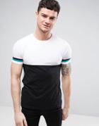 Asos T-shirt With Half And Half Body And Sleeve Panelling - White