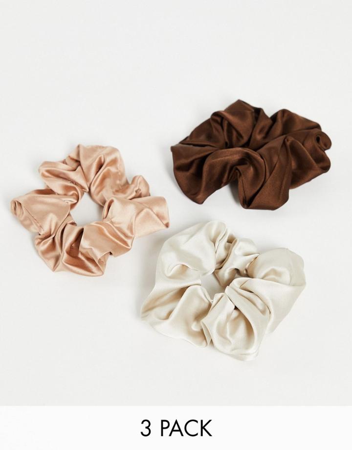 Topshop 3 X Multipack Hair Scrunchies In Brown