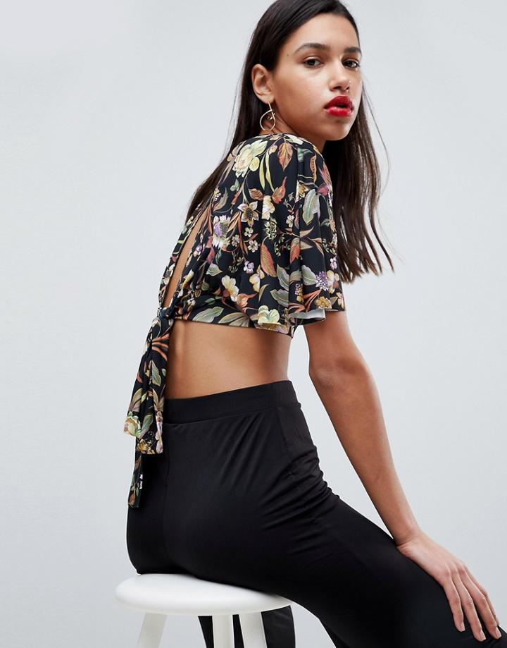 Love Printed Wrap Crop Top - Black