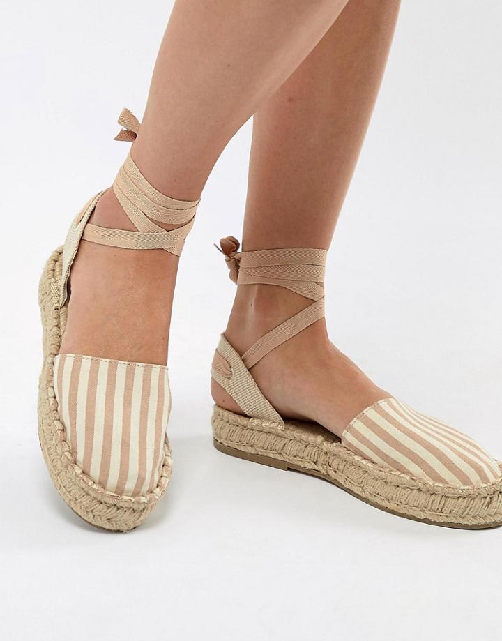 Pull & Bear Espadrille With Tie Ankle - Pink