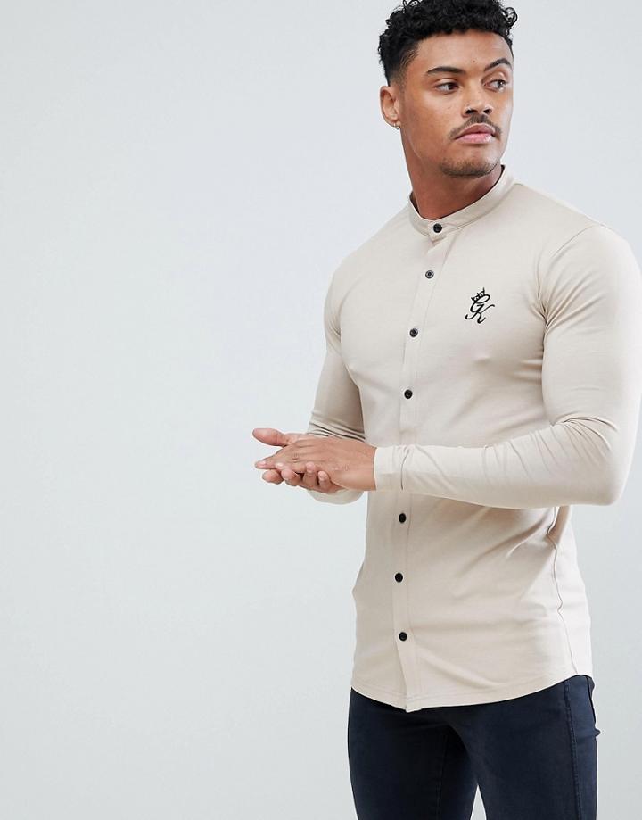 Gym King Logo Muscle Fit Shirt In Beige - Beige