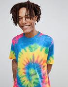 Asos Design Festival Relaxed Longline T-shirt In Bright Spiral Tie-dye - Multi