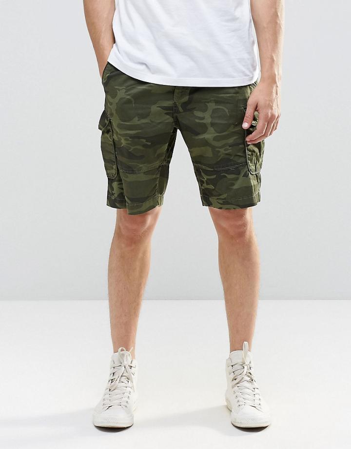 Pull & Bear Cargo Shorts In Camo Print - Khaki