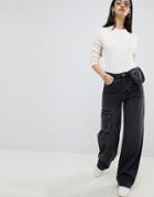 Asos Design Utility Skater Jeans With Fanny Pack Detail In Washed Black - Black