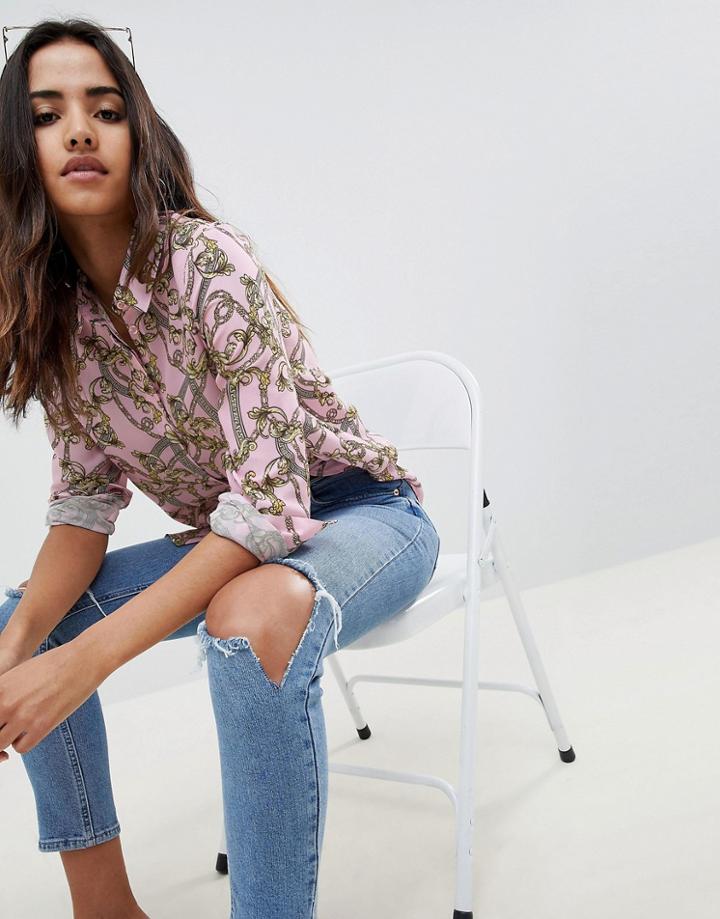 Asos Design Soft Shirt In Chain Print - Multi