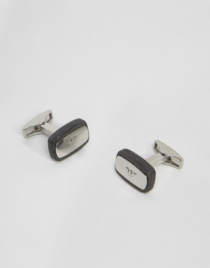 Emporio Armani Carbon Stripe Logo Cufflinks - Silver